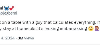 Lady confronts men who, during dates with women, start calculating the expenses, deeming it embarrassing.